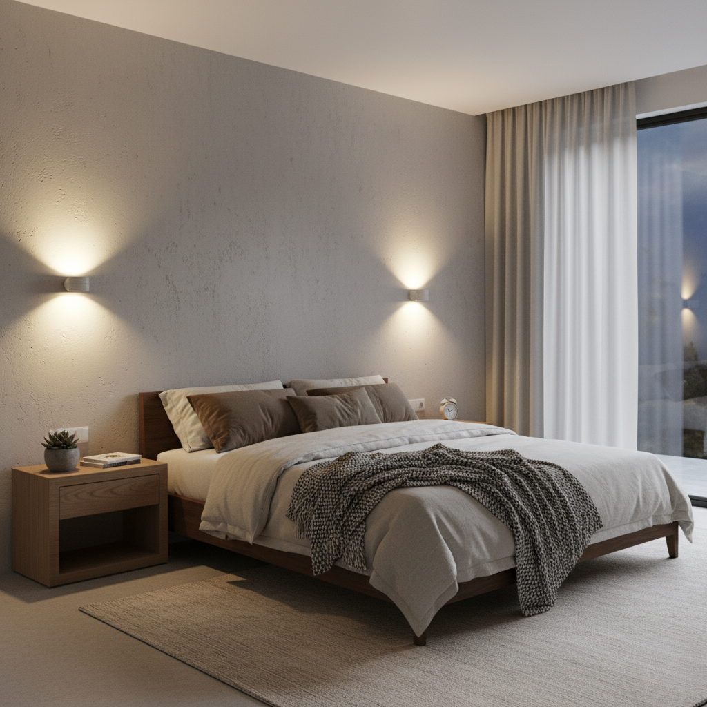 Aveloro Duolux LED-Wandlampe montiert im Schlafzimmer