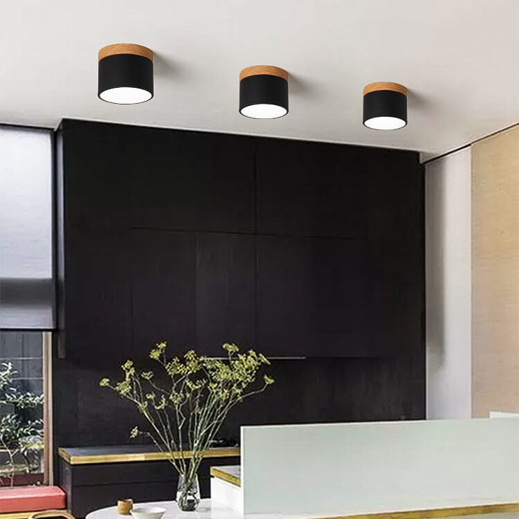 Aveloro Legnara LED-Deckenspot in Schwarz mit Holzdekor