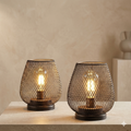 Aveloro Retiva kabellose Tischlampe mit Metallgitter, zwei Leuchten auf einer Konsole