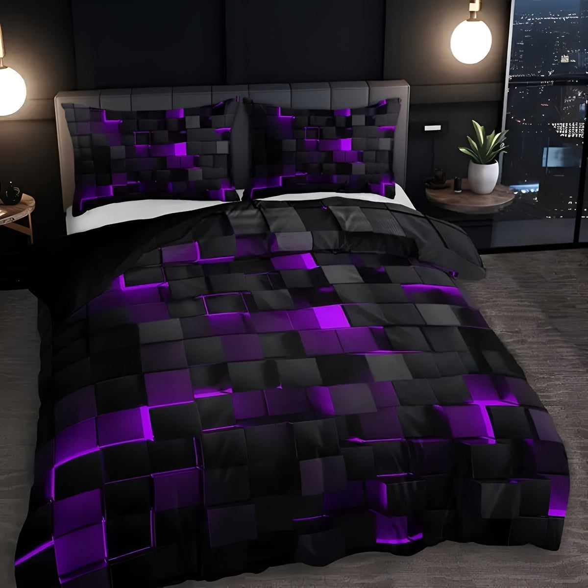 Aveloro Gridora Bettwäsche-Set Lila mit 3D-Grid-Muster