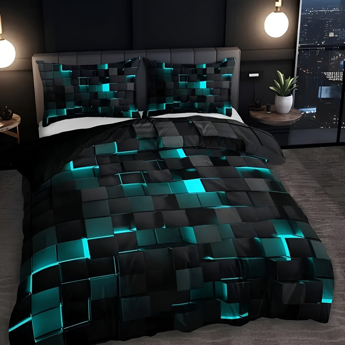 Aveloro Gridora Bettwäsche-Set Türkis mit 3D-Grid-Muster