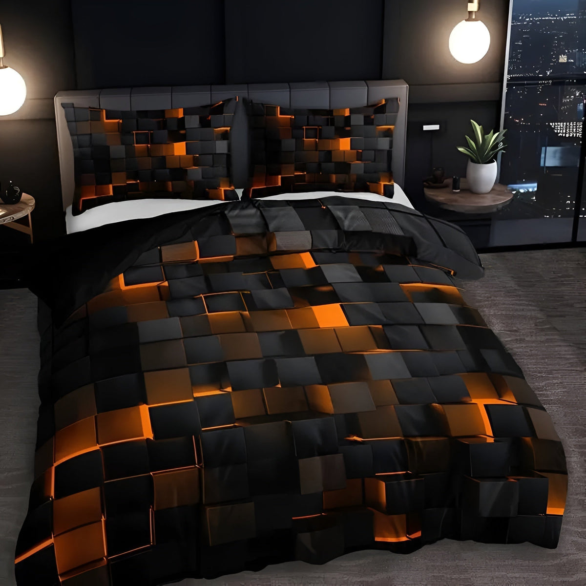 Aveloro Gridora Bettwäsche-Set Orange mit 3D-Grid-Muster