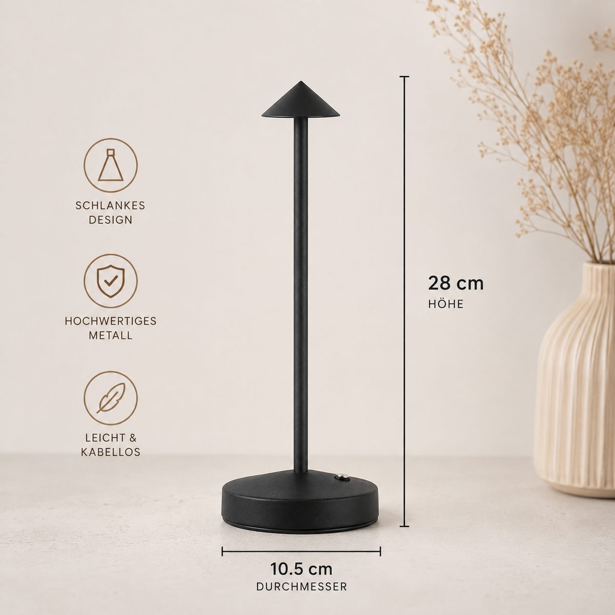 Luniva – Kabellose LED-Tischleuchte mit 3 Lichtfarben