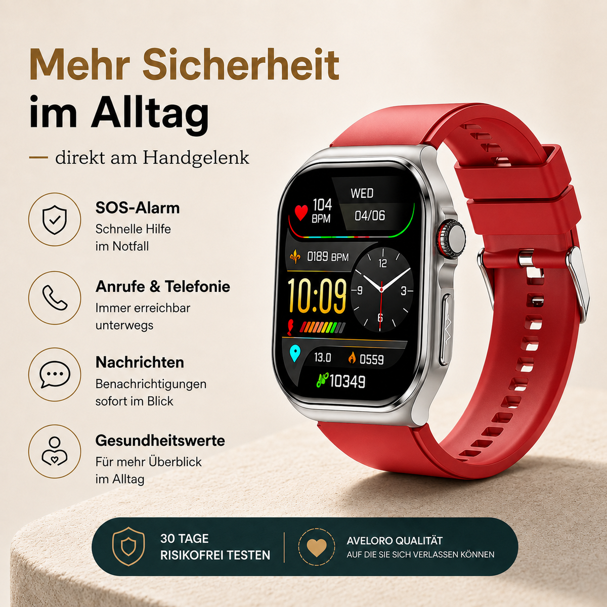 Aveloro Arvo Senioren Smartwatch mit SOS & Telefonfunktion