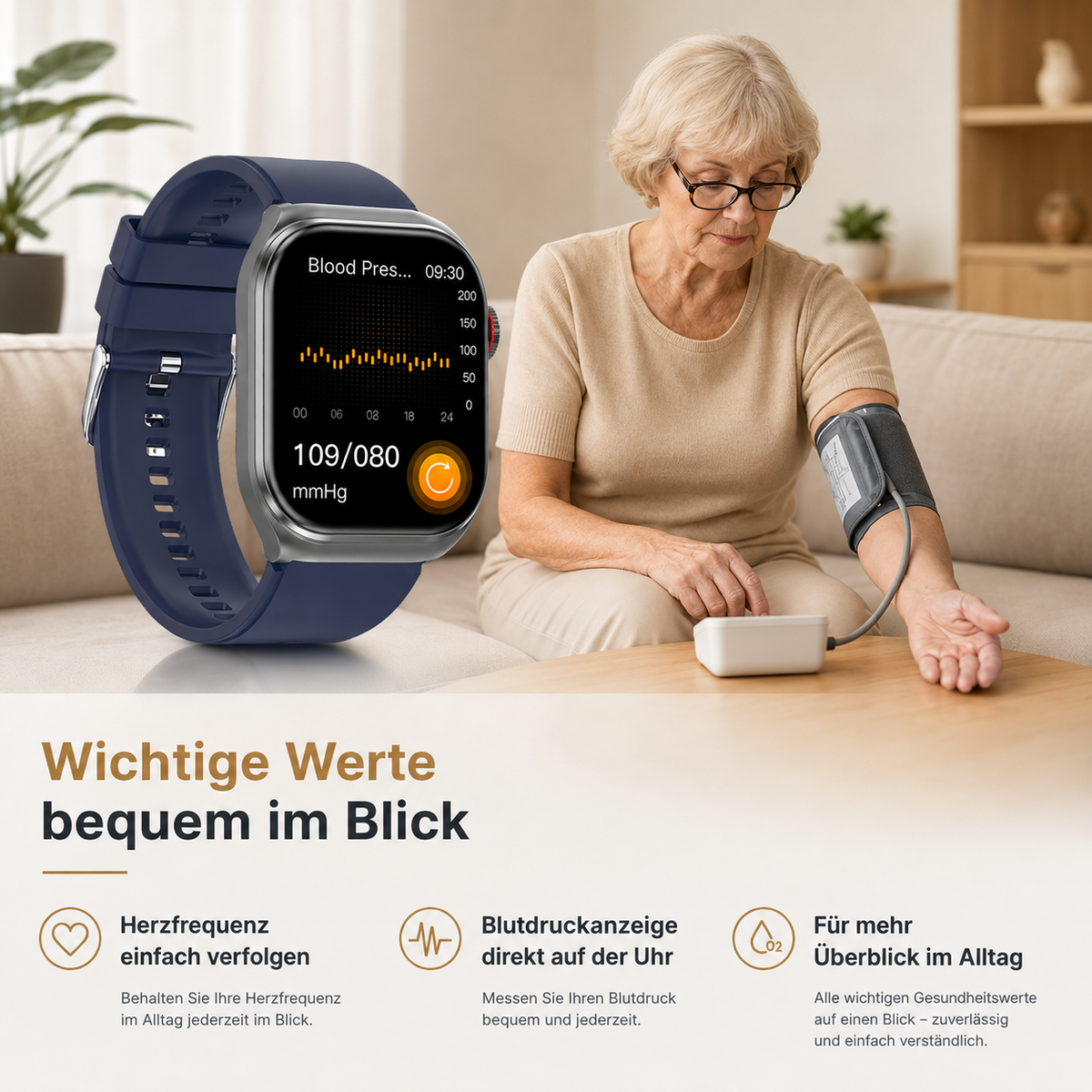 Aveloro Arvo Senioren Smartwatch mit SOS & Telefonfunktion