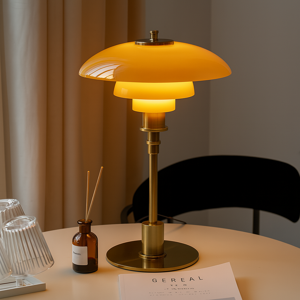Aveloro Nordelia Tischlampe in Bernstein und Gold