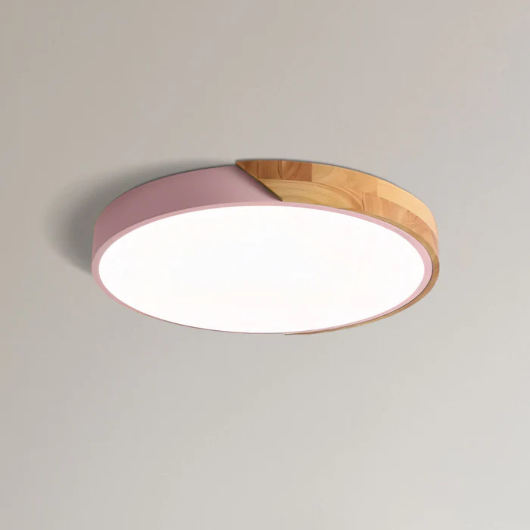 Aveloro Skandra LED-Deckenleuchte mit Holzdekor in Rosa